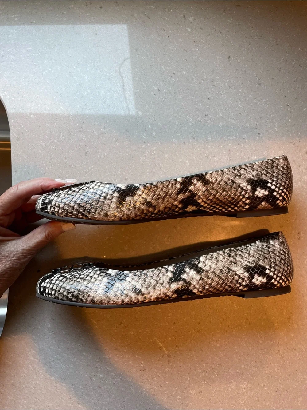 Tory Burch Lowell Snake Print Ballet Flats | Brown/Cream